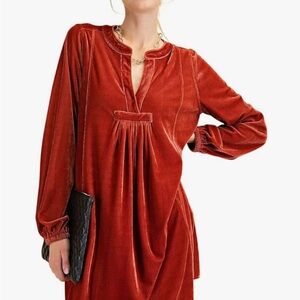 Easel Size S Long Sleeve Soft Velvet Tunic Dress with Side Slit Pockets